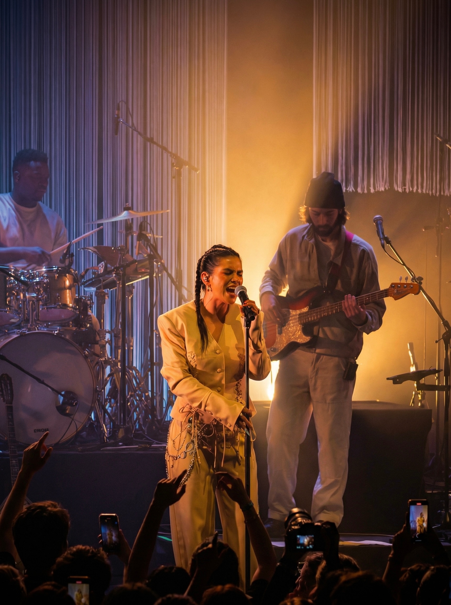 Musician framed by darkness and color