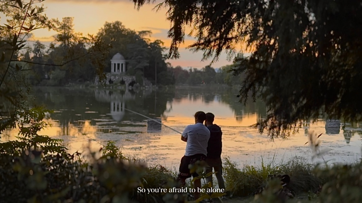 Cinematic pause in darker tones